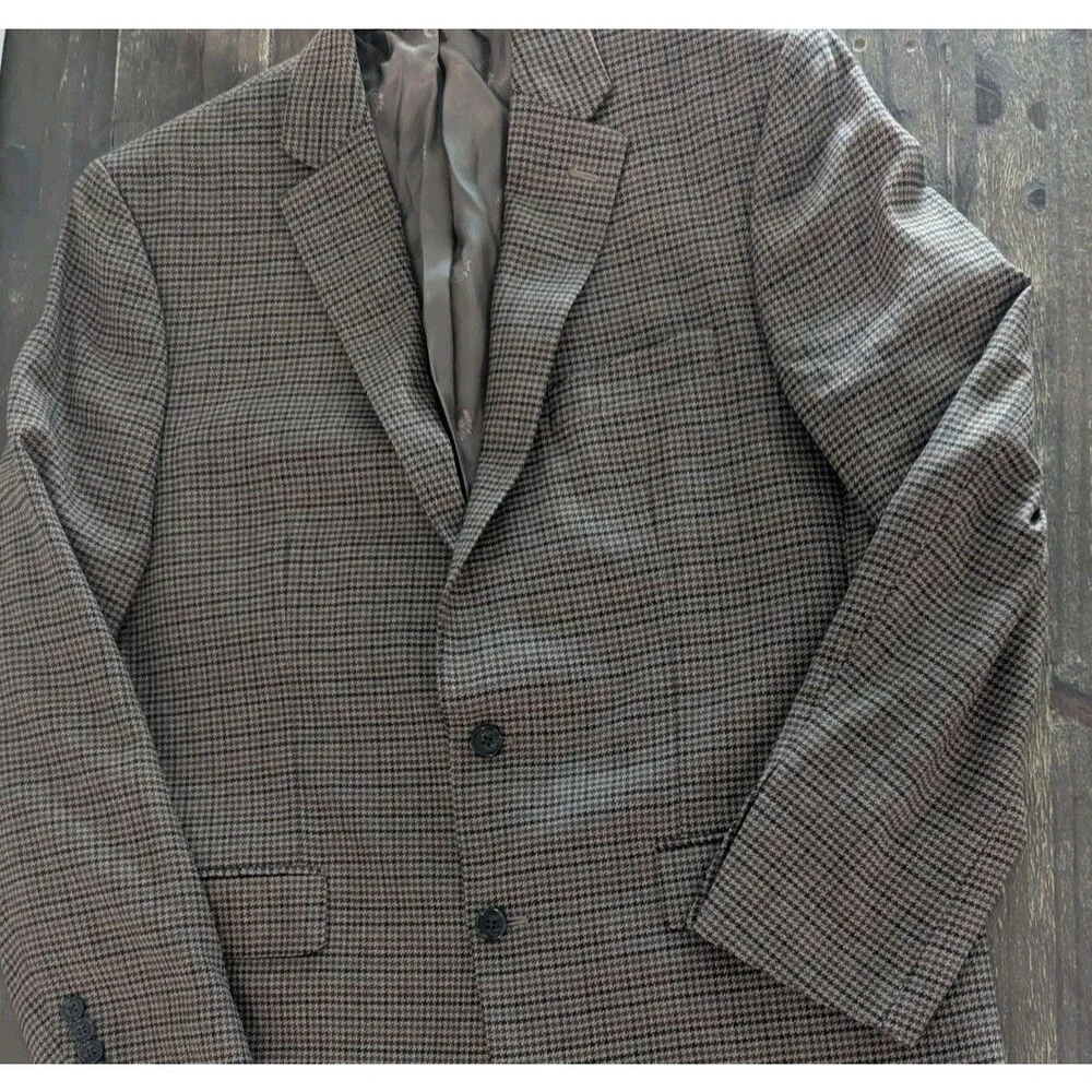 Ralph Lauren Black Label Houndstooth Brown ‎ Blazer Jacket Sport Coat Mens 44L